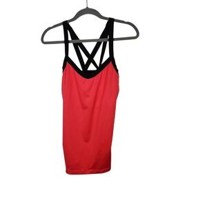Asics Red and Black Crisscross Back Tank Top Sleeveless Athletic Workout - Large